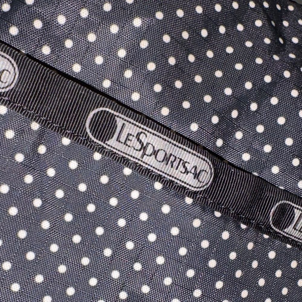 LeSportsac Purse Crossbody Shoulder Bag Black White Polka Dot Nylon - Picture 12 of 16